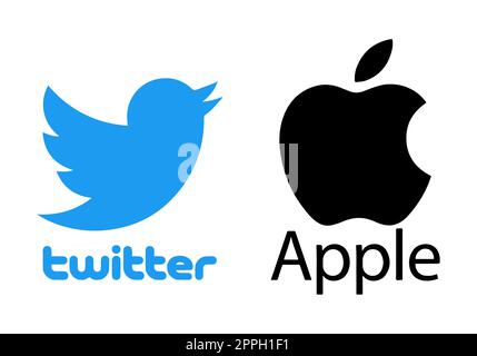 Kyiv, Ukraine - Nov 29, 2022 Apple versus Twitter banner with two companies logo. The concept of confrontation between business giants due to the deterioration of relations - removing from app store. Stock Photo