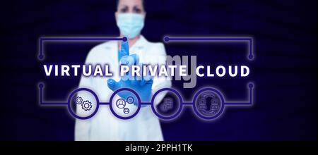 Hand writing sign Virtual Private Cloud. Business approach configurable pool of shared computing resources Stock Photo