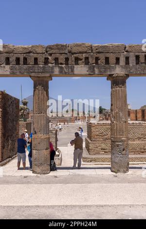 Forum of city destroyed by the eruption of the volcano Vesuvius in 79 AD, Pompeii, Naples, Italy Stock Photo