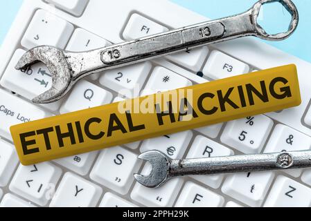 Text showing inspiration Ethical Hacking. Business showcase act of locating weaknesses and vulnerabilities of computer Stock Photo