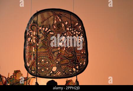 Thai shadow puppet art at Rachaburi province, Thailand. Stock Photo