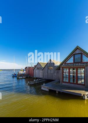 Boathouses in the port of Ahrenshoop, Germany Stock Photo