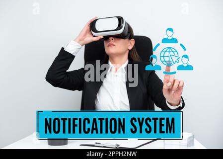 Text caption presenting Notification System. Word Written on Do not forget to be connected Social networks Stock Photo