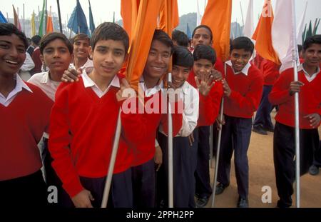 People at the Parade at the Republic Day on January, 26, 1998, in the city of New Delhi in India.  India, Delhi, January, 1998 Stock Photo