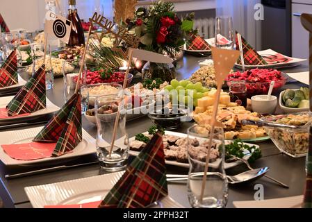 table festively decorated for christmas Stock Photo