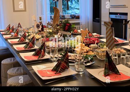 table festively decorated for christmas Stock Photo