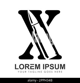bullet rifle Monogram Logo initial letter X Stock Vector