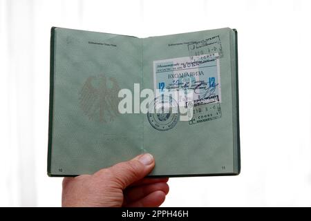 Entry stamp in passport Stock Photo