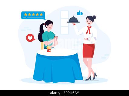 Restaurant Rating Review Template Hand Drawn Cartoon Flat Illustration with Customer Feedback, Rate Star, Expert Opinion and Online Survey Stock Photo