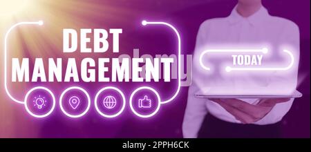 Conceptual display Debt ManagementThe formal agreement between a debtor and a creditor. Word Written on The formal agreement between a debtor and a creditor Stock Photo