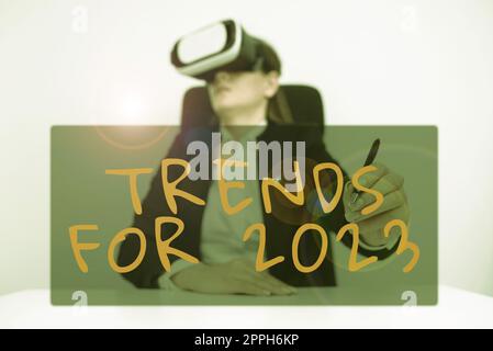 Conceptual caption Trends For 2023list of things that got popular very quickly in this year. Internet Concept list of things that got popular very quickly in this year Stock Photo