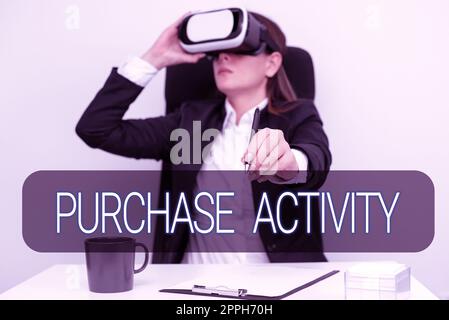 Sign displaying Purchase ActivityAcquiring goods to achieve the goals of an organization. Word Written on Acquiring goods to achieve the goals of an organization Stock Photo