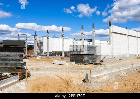 Story building steel frame under construction. Alytus, Lithuania 4 September 2022 Stock Photo