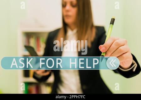 Text caption presenting Ask For Help. Word Written on Request to support assistance needed Professional advice Stock Photo
