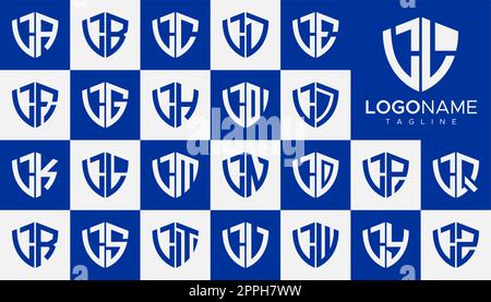 Set of shield L letter logo design vector. Simple security L logo template set. Stock Vector