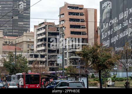 Belgrade, Serbia - September 22, 2019: Ruins of Former Ministry of Defence building Stock Photo