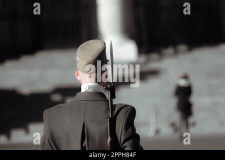 Hungarian honor guard standing in front of the Hungarian Parliament building. Budapest, Hungary Stock Photo