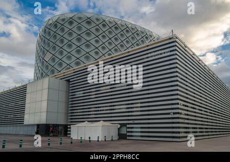 MOSTOLES, SPAIN - SEPTEMBER 22, 2021: 'Rey Juan Carlos' University Hospital, located in the Madrid town of Mostoles, Spain, a modern building designed by the Rafael de La-Hoz studio, inaugurated in 2012 Stock Photo