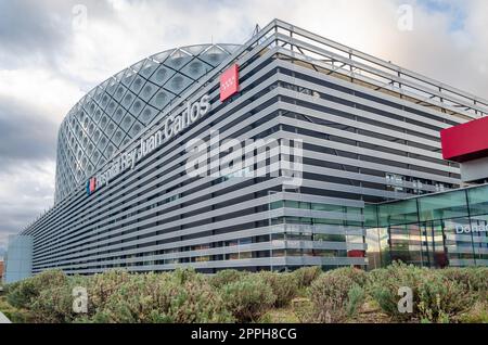 MOSTOLES, SPAIN - SEPTEMBER 22, 2021: 'Rey Juan Carlos' University Hospital, located in the Madrid town of Mostoles, Spain, a modern building designed by the Rafael de La-Hoz studio, inaugurated in 2012 Stock Photo