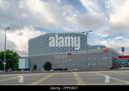 MOSTOLES, SPAIN - SEPTEMBER 22, 2021: 'Rey Juan Carlos' University Hospital, located in the Madrid town of Mostoles, Spain, a modern building designed by the Rafael de La-Hoz studio, inaugurated in 2012 Stock Photo