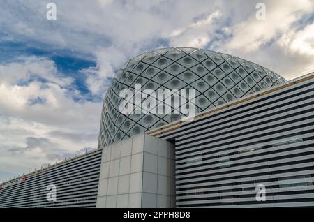 MOSTOLES, SPAIN - SEPTEMBER 22, 2021: 'Rey Juan Carlos' University Hospital, located in the Madrid town of Mostoles, Spain, a modern building designed by the Rafael de La-Hoz studio, inaugurated in 2012 Stock Photo