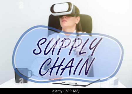 Sign displaying Supply Chain. Word Written on System of organization and processes from supplier to consumer Stock Photo