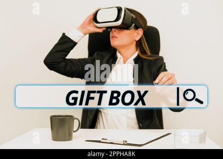 Text caption presenting Gift Box. Business overview A small cointainer with designs capable of handling presents Stock Photo