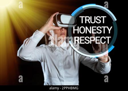 Inspiration showing sign Trust Honesty Respect. Word for Respectable Traits a Facet of Good Moral Character Stock Photo