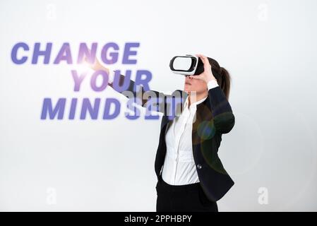 Conceptual caption Change Your Mindset. Business concept Personal development and career growth alteration Stock Photo