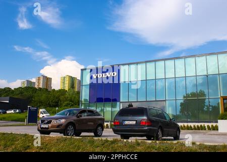 Exterior view of Volvo dealership in Slovakia. Volvo Cars is a Swedish multinational manufacturer of luxury vehicles headquartered in Torslanda, Gothenburg. Stock Photo