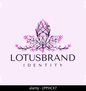 Aesthetic decorative lotus flower logo branding. Luxury blooming floral logo. Stock Vector
