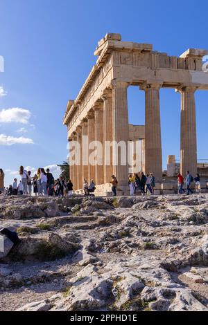 Group of tourists in front of Parthenon on Acropolis of Athens, Athens, Greece Stock Photo
