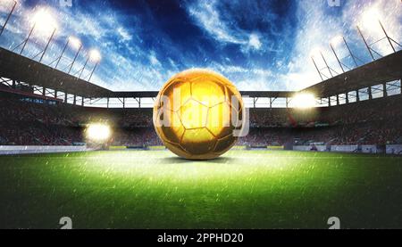 Soccer stadium arena with natural green grass Stock Photo