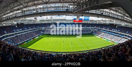 Soccer stadium arena with natural green grass Stock Photo