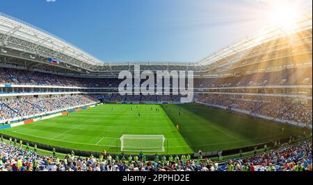 Soccer stadium arena with natural green grass Stock Photo