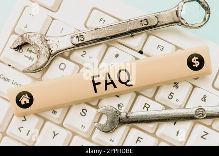 Text sign showing Faq. Internet Concept list of frequently asked questions and answers on a particular topic Stock Photo