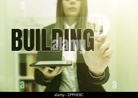 Conceptual caption Building. Word Written on the art or business of assembling materials into structure Stock Photo