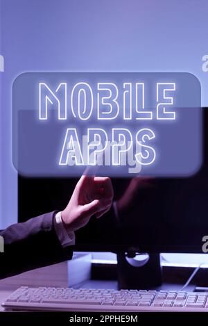 Text caption presenting Mobile Apps. Business approach a software application designed to run on handheld devices Stock Photo