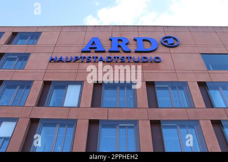 Berlin, Germany - 03. October 2022: Building and logo of the ARD Capital Studio for Radio and Television in Berlin. Stock Photo