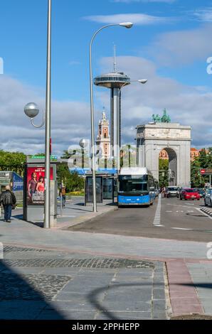 MADRID, SPAIN - OCTOBER 5, 2021: View of the Moncloa transport interchange area in Madrid, Spain, a multimodal station that serves Madrid Metro as well as city buses and intercity and long-distance coaches Stock Photo