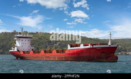 Empty container ship named Carina passing Bosporus Strait in a summer day, Istanbul, Turkey Stock Photo