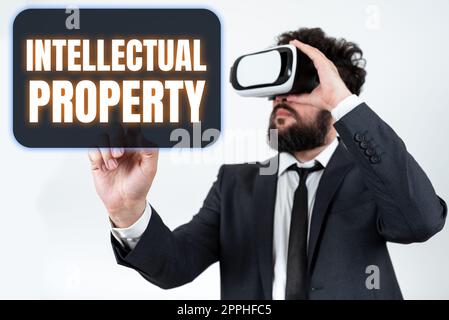 Text sign showing Intellectual Property. Business overview work or invention that is the result of creativity Stock Photo