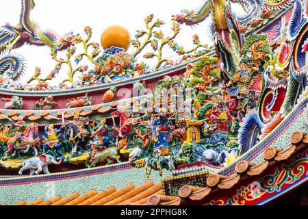 Dragon statue on the roof tile in Chinese temple Stock Photo