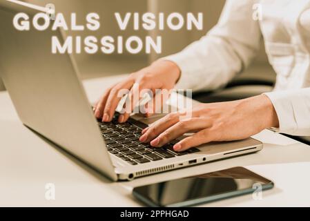 Hand writing sign Goals Vision Mission. Conceptual photo practical planning process used to help community group Stock Photo