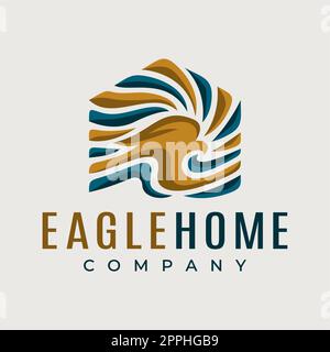 Minimalist eagle home logo design template. Modern hawk house logo branding. Stock Vector