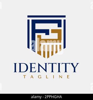Modern line shield letter F P FP logo design. Minimal initial FP logo template. Stock Vector