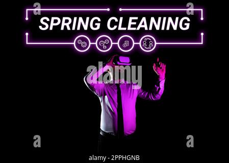 Sign displaying Spring Cleaning. Internet Concept practice of thoroughly cleaning house in the springtime Stock Photo
