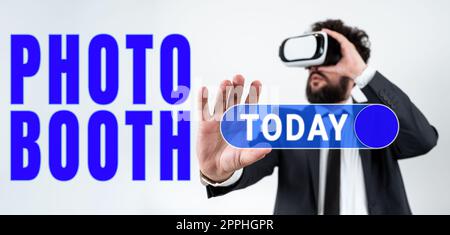 Text Sign Showing Photo Booth. Concept Meaning Form of Photo Sharing and  Publishing in the Format of a Blog Stock Illustration - Illustration of  concept, workplace: 264982580