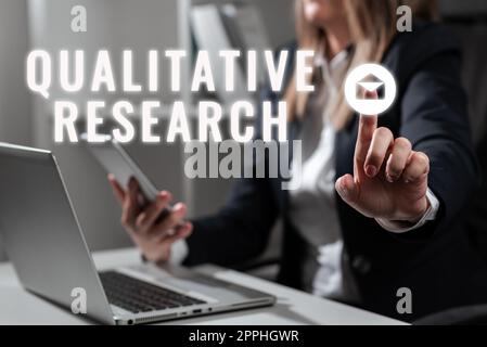 Text caption presenting Qualitative Research. Concept meaning Certified to perform a job Competent Experienced Stock Photo