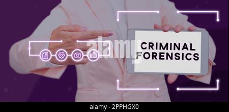 Conceptual display Criminal Forensics. Word Written on Federal Offense actions Illegal Activities punishable by Law Stock Photo